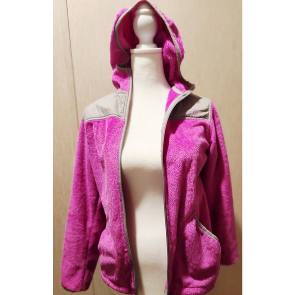 Free Country Jackets & Blazers - Free Country Girls XL 10/12 Pink High Pile Fleece Full Zip Hood Jacket Grey Yoke